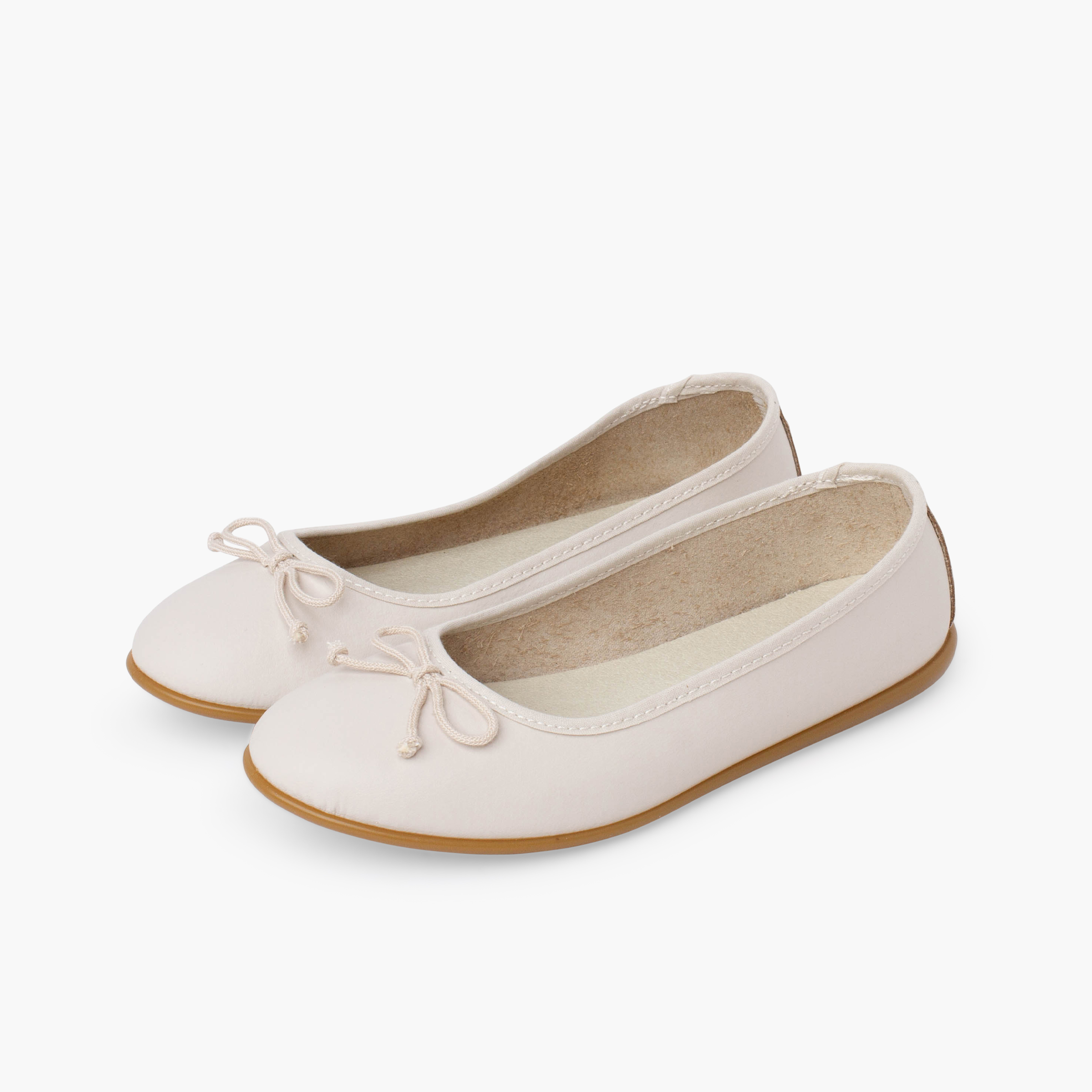 Washable leather ceremony ballet flats with bow Beige