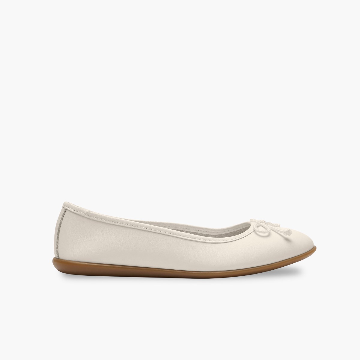 Washable leather ceremony ballet flats with bow Beige
