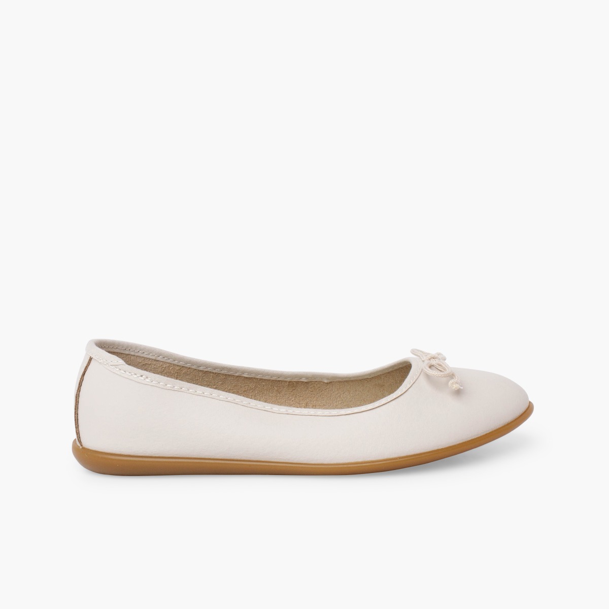 Washable leather ceremony ballet flats with bow Beige
