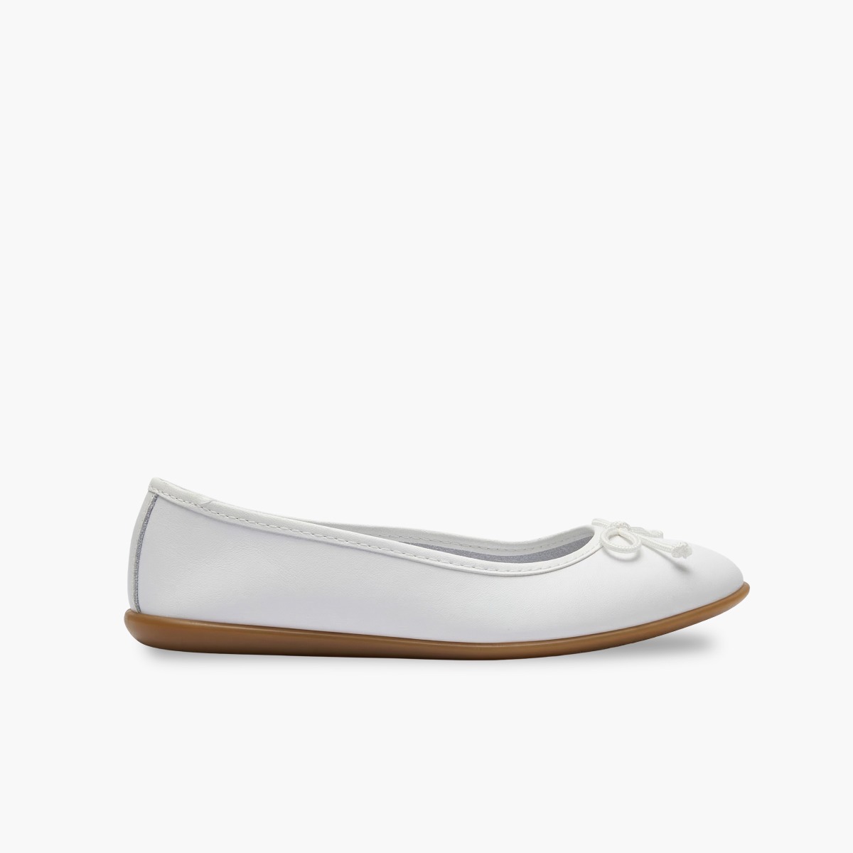 Washable leather ceremony ballet flats with bow White