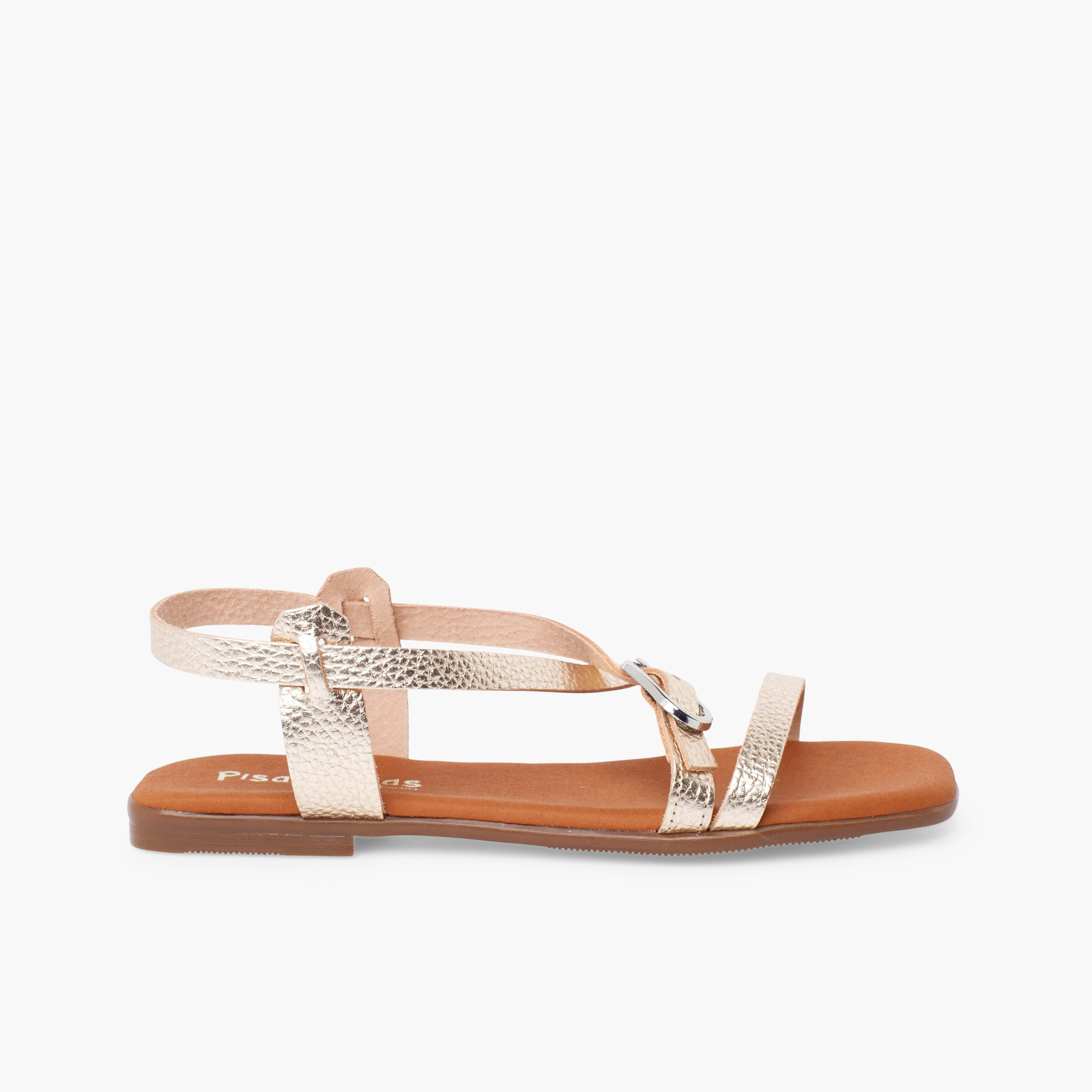 Strap sandals oval buckle Champagne