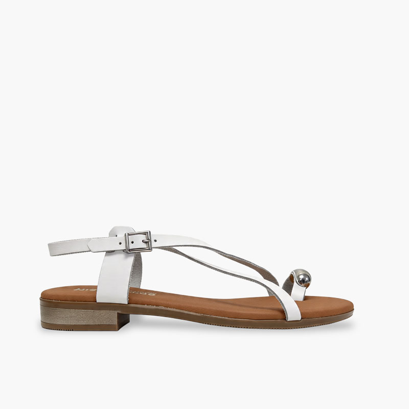 Girls’ and women’s buckle sandals toe ring detail White