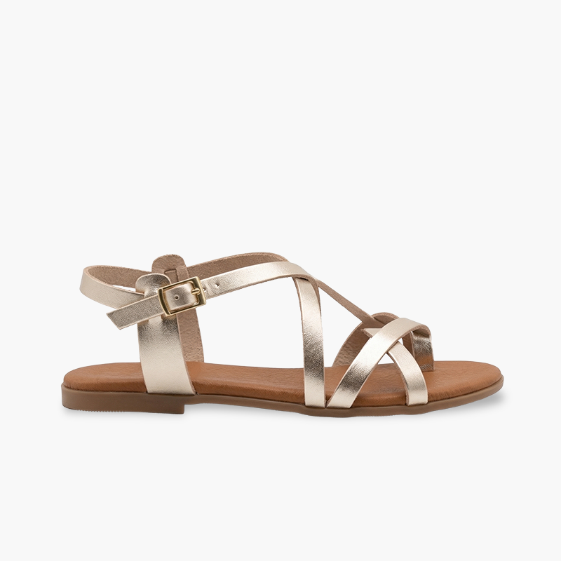 Girls’ and women’s toe-post sandals fine straps Champagne