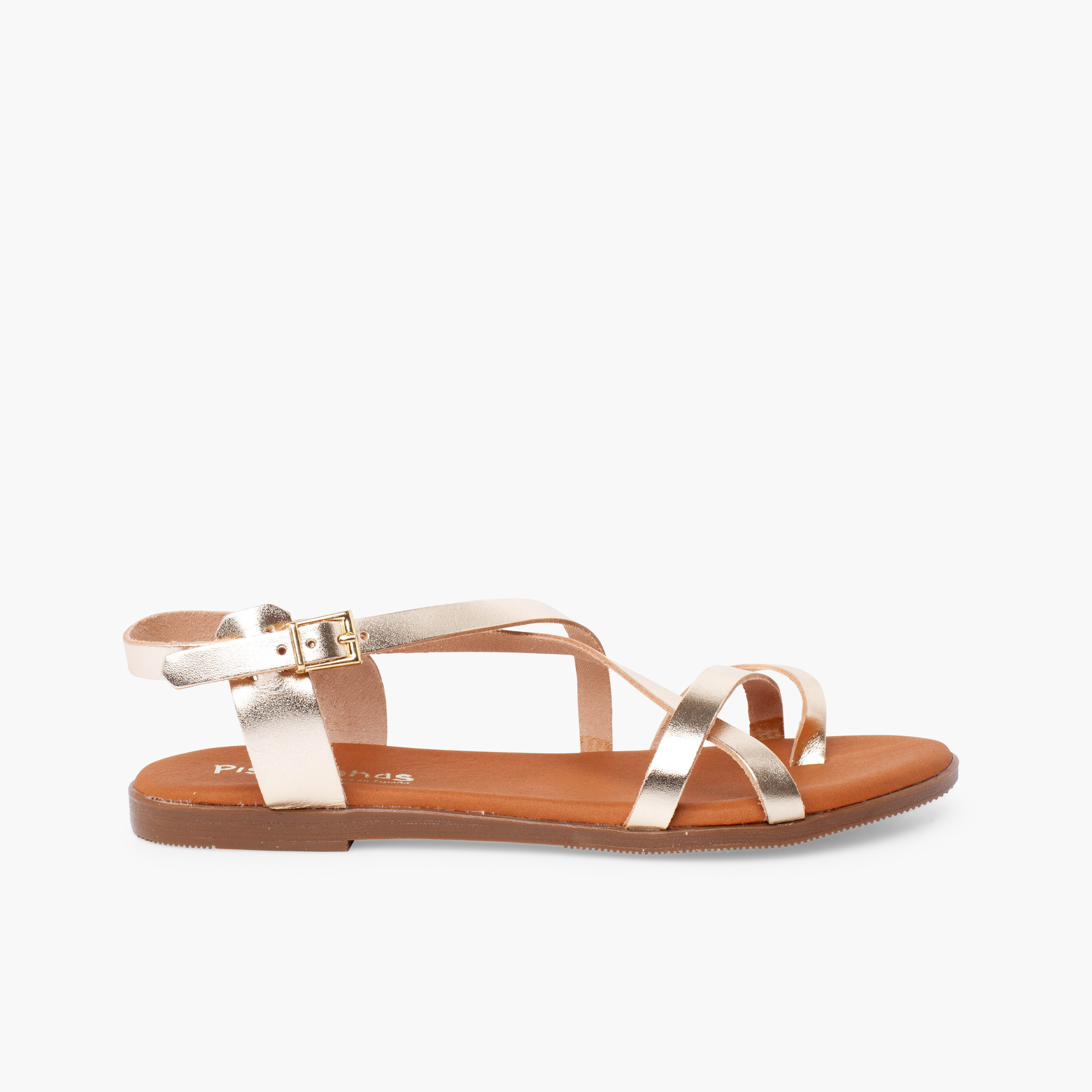 Girls’ and women’s toe-post sandals fine straps Champagne