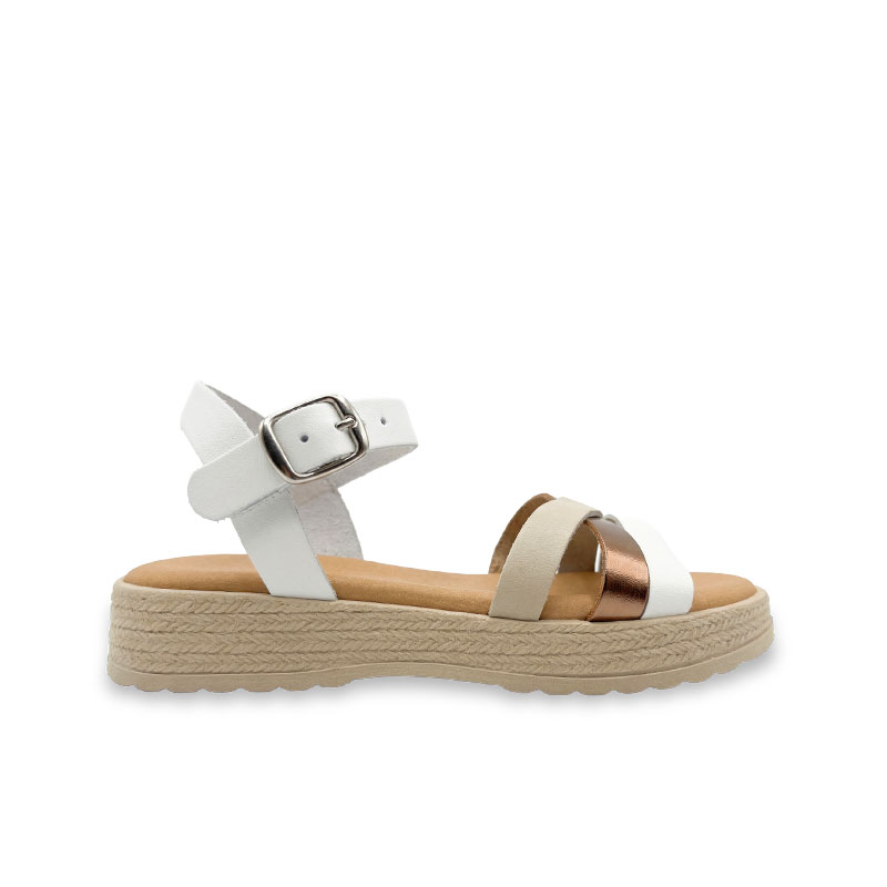 Girls’ strap sandals buckle and braided sole White