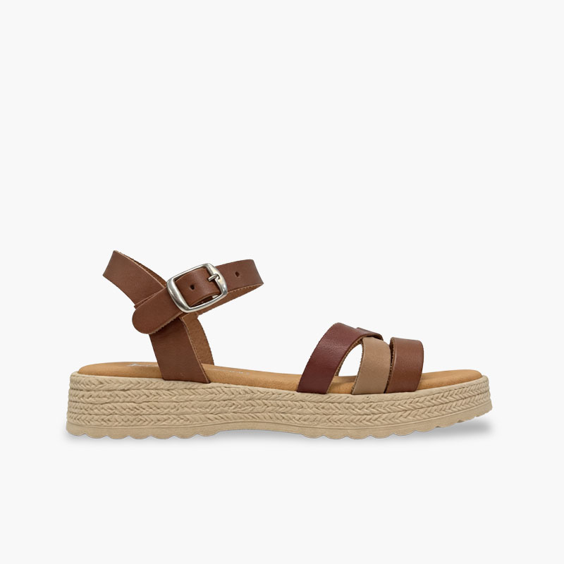 Girls’ strap sandals buckle and braided sole Leather