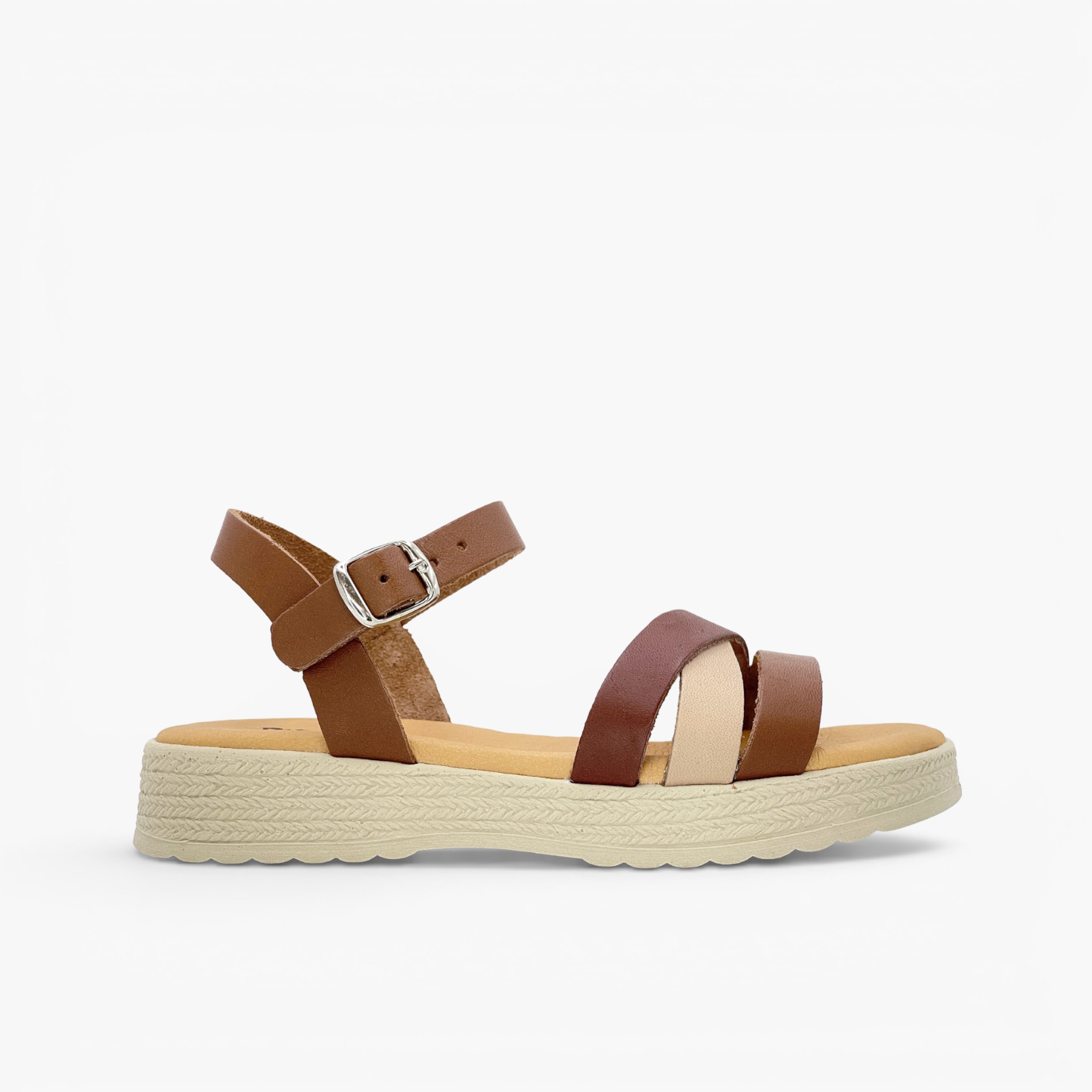 Girls’ strap sandals buckle and braided sole Leather