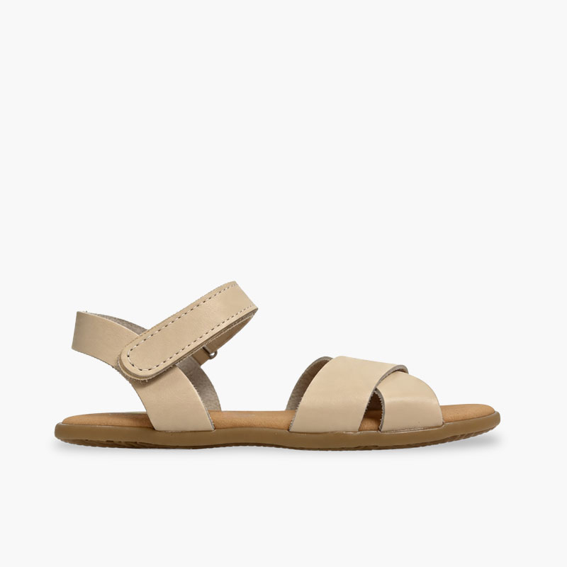 Barefoot cross-strap sandals hook-and-loop fastening Beige