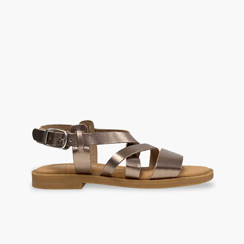 Sandalias tiras cruzadas empeine hebilla Bronze