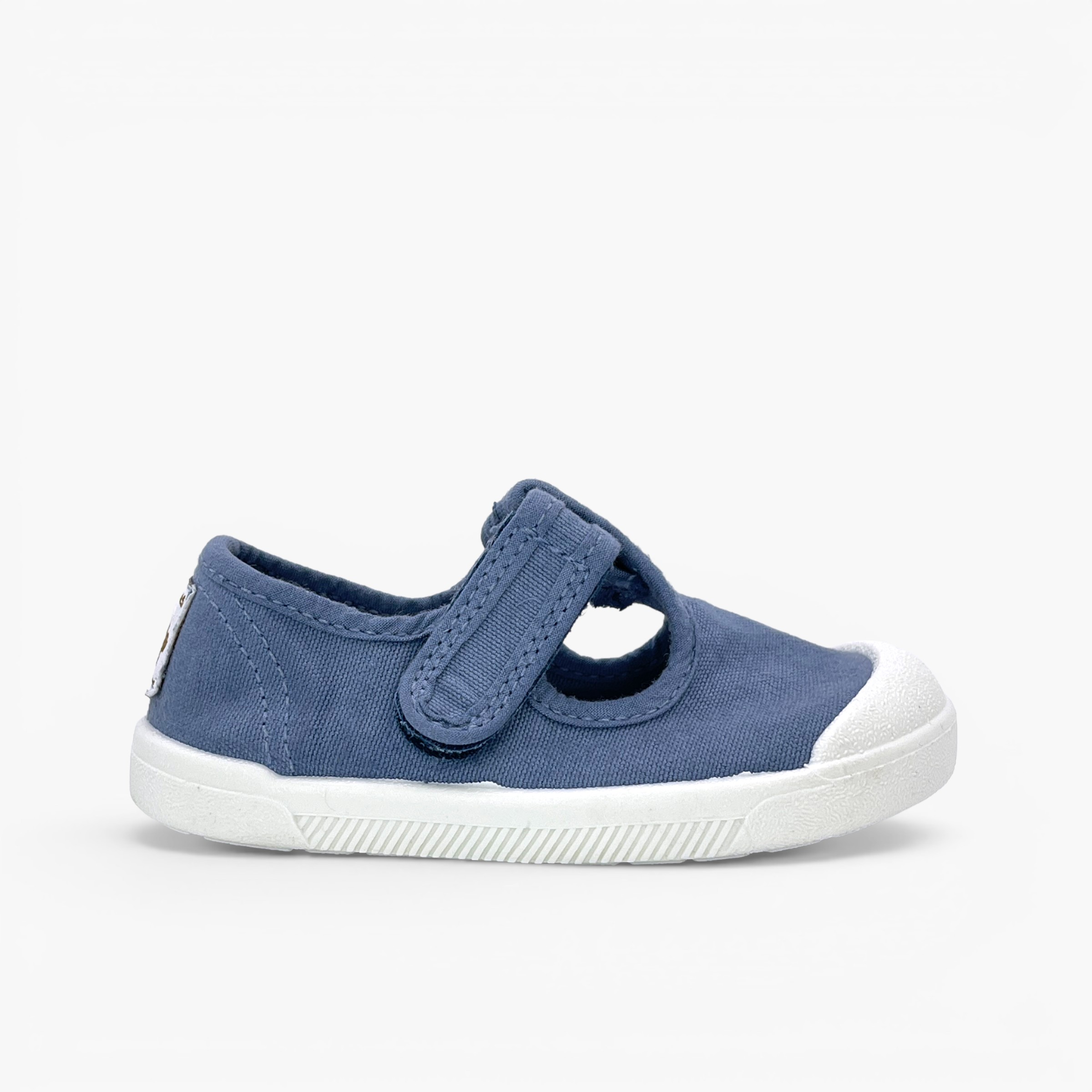 Boys' barefoot T-bar shoes washed canvas Blue