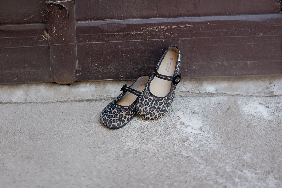 Barefoot animal-print Mary Janes
