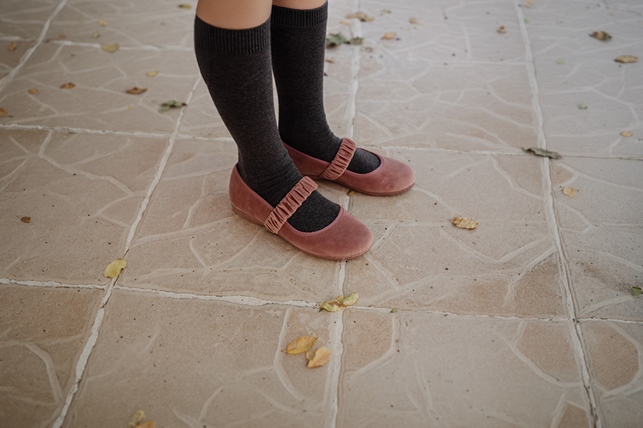 Velvet Mary Jane shoes ruched strap