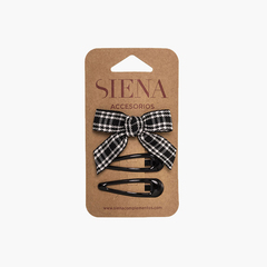 Tartan duck beak bow and hairpins pack Black