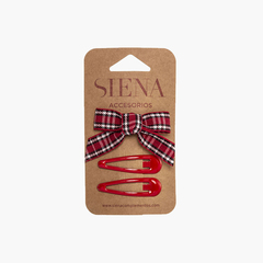 Tartan duck beak bow and hairpins pack Red