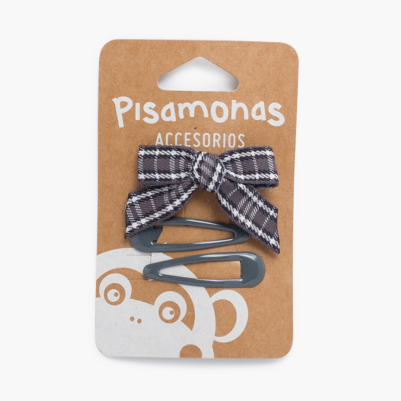 Tartan duck beak bow and hairpins pack Grey
