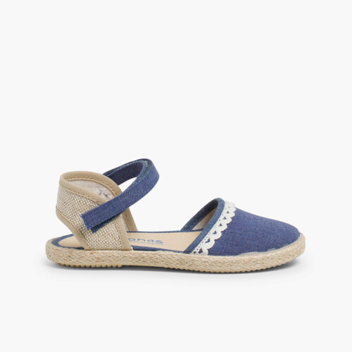 Girls Espadrilles Canvas & Linen Lace Blue