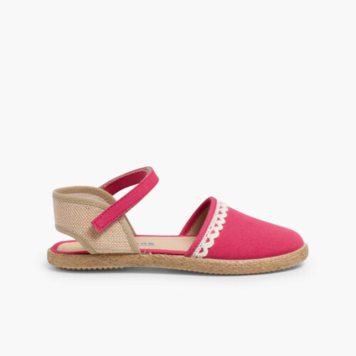 Girls Espadrilles Canvas & Linen Lace Raspberry