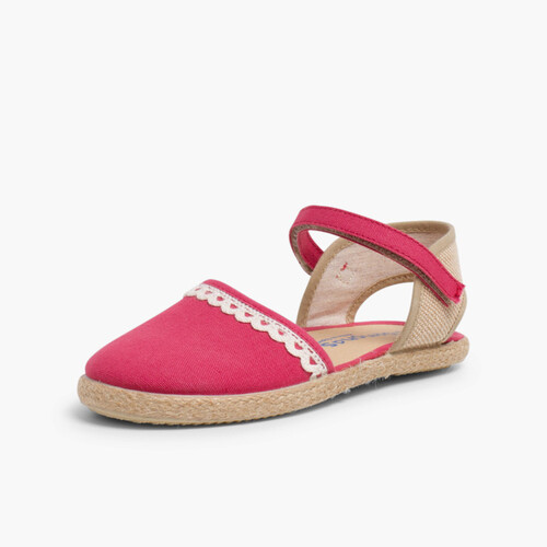 Girls Espadrilles Canvas & Linen Lace Raspberry