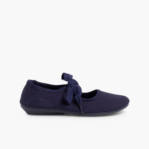 Canvas Mary Janes with Bow  Navy Blue