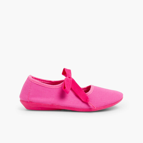 Canvas Mary Janes with Bow  Fuchsia