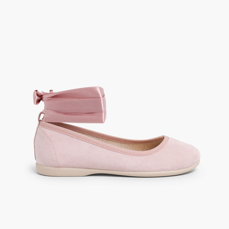 Ballet Pumps Satin Bow Anklet Strap Pale Pink