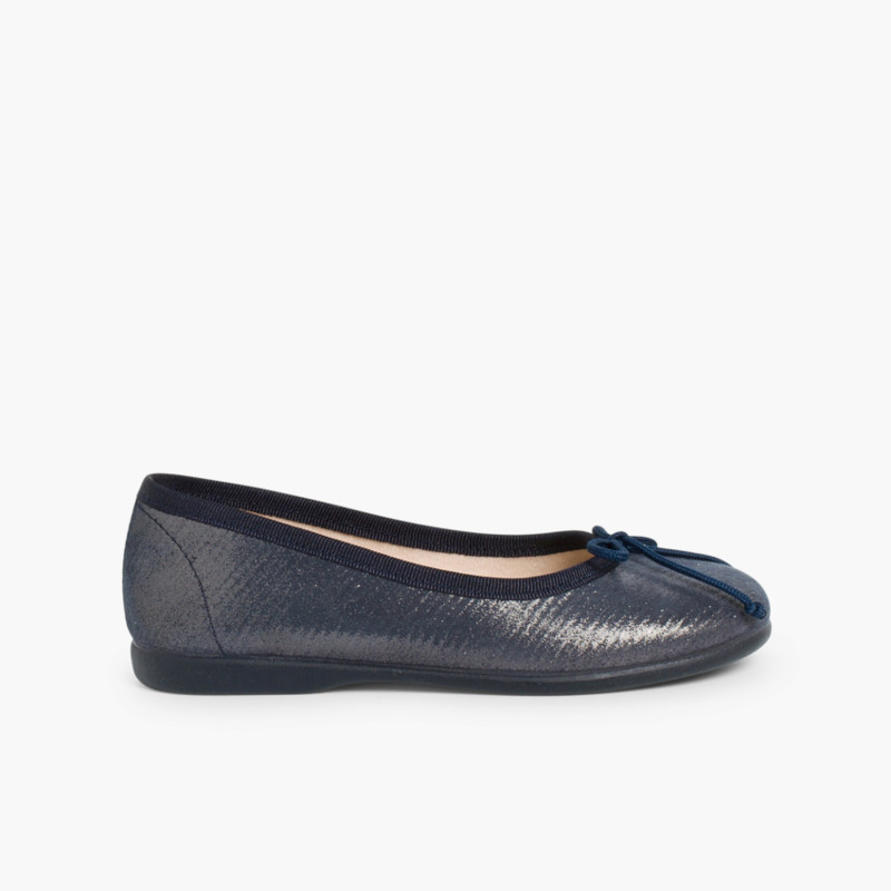 Shiny Ballerinas for Girls and Women Navy Blue