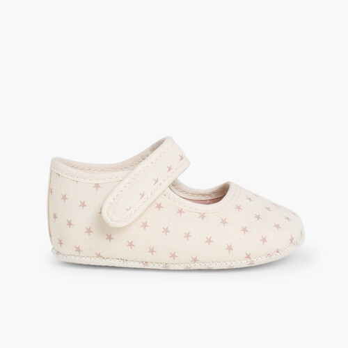 Baby Girls Canvas Mary Jane Shoes with Stars Beige