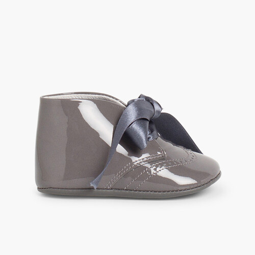 Patent Leather Booties for Baby with Bow Grey