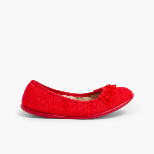 Laced Linen Ballet Pumps Red