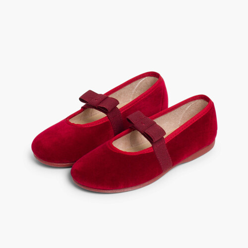 Bow-Shaped Elastic Velvet Ballerinas Burgundy