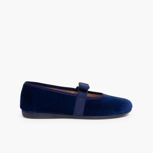 Bow-Shaped Elastic Velvet Ballerinas Navy Blue