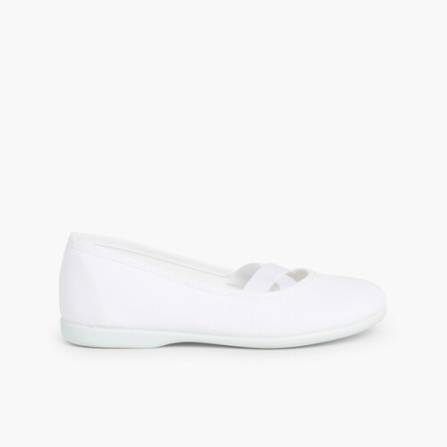 Girls Canvas Ballerinas Ballet Style White