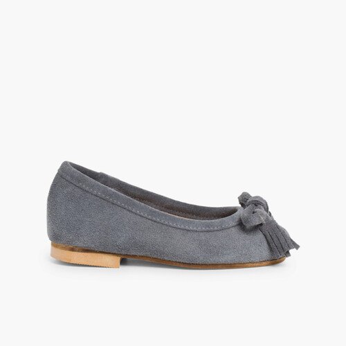 Suede Tassel & Bow Ballet Pumps Grey