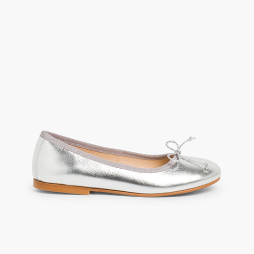 Leather Ballet Pumps Silver