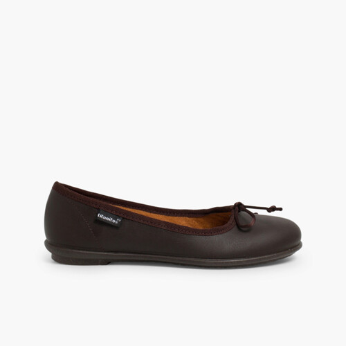 Girl's Washable Leather Ballet Flats  Brown
