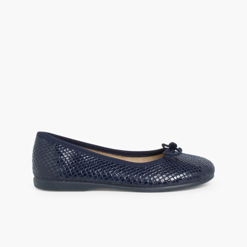 Snake Print Ballet Pumps Navy Blue