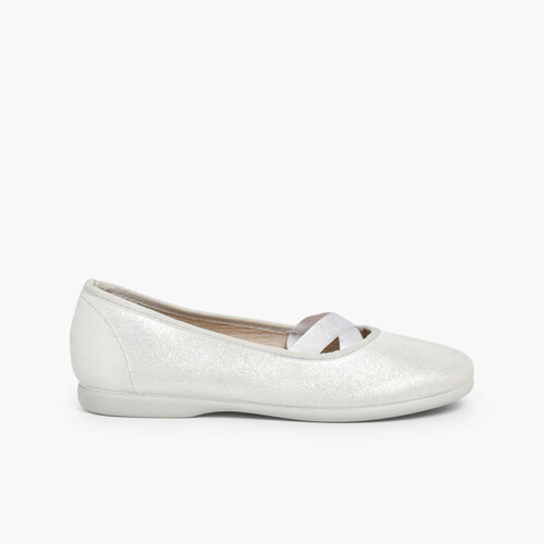 Girls Ballerinas Glitter finish Ballet Style Silver