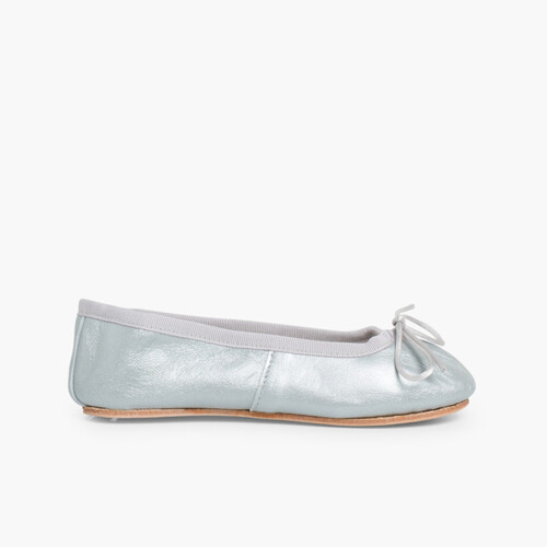 Girls and Womens Metallic Leather Ballerinas Silver