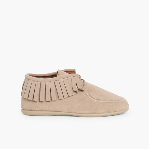 Fringed Ankle Boots for Kids and Women  Beige