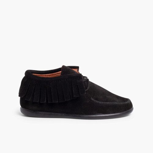 Fringed Ankle Boots for Kids and Women  Black