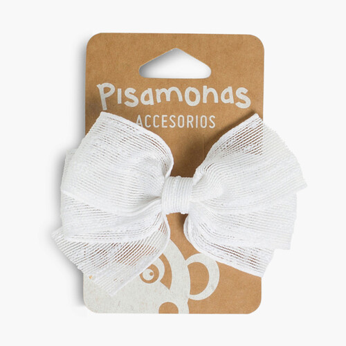 Hair Clip with Raffia Bow  White