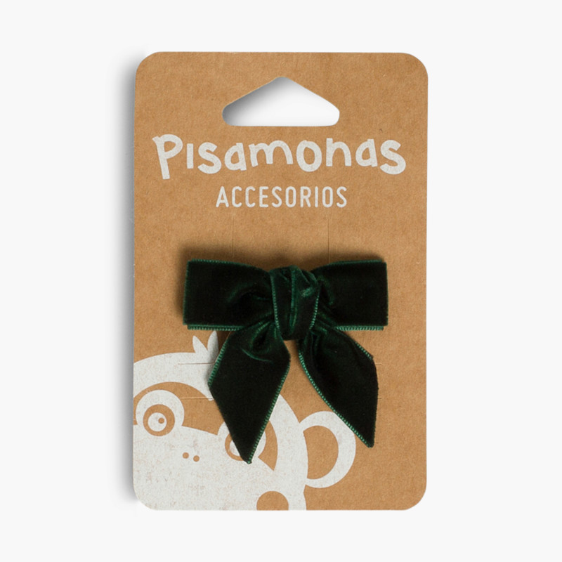 Girls pink velvet bow tie Bottle Green