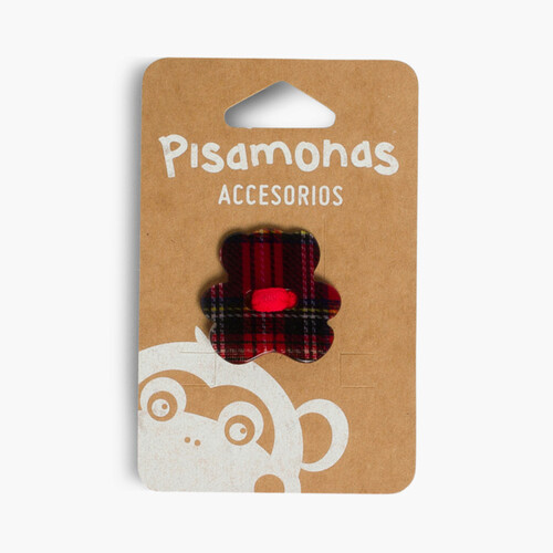 Tartan print bear hair tie  Red