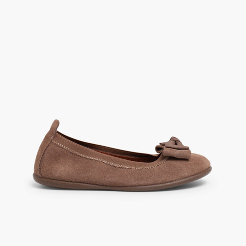 Ballet Pumps with double bows for girls and women Taupe