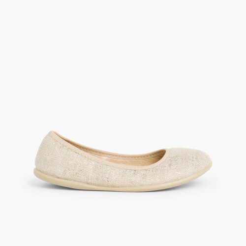 Metallic Linen Ballerina Pumps Light Brown