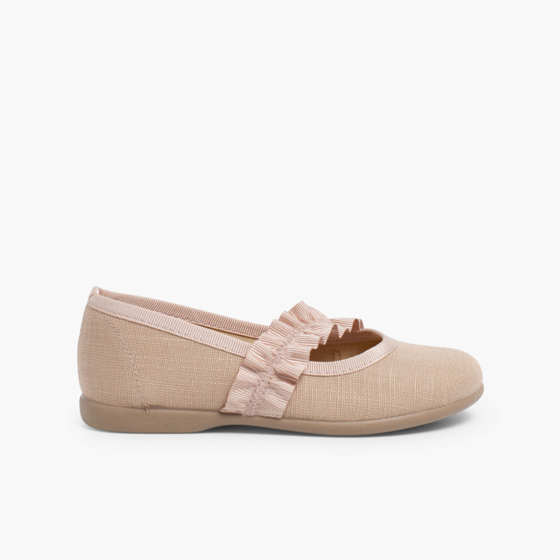 Mary Janes With Wide Elastic Strap Light Brown