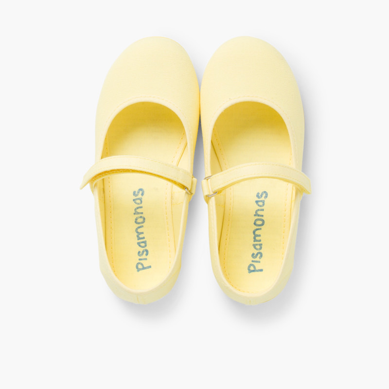 Girls Riptape Canvas Mary Janes Lemon yellow