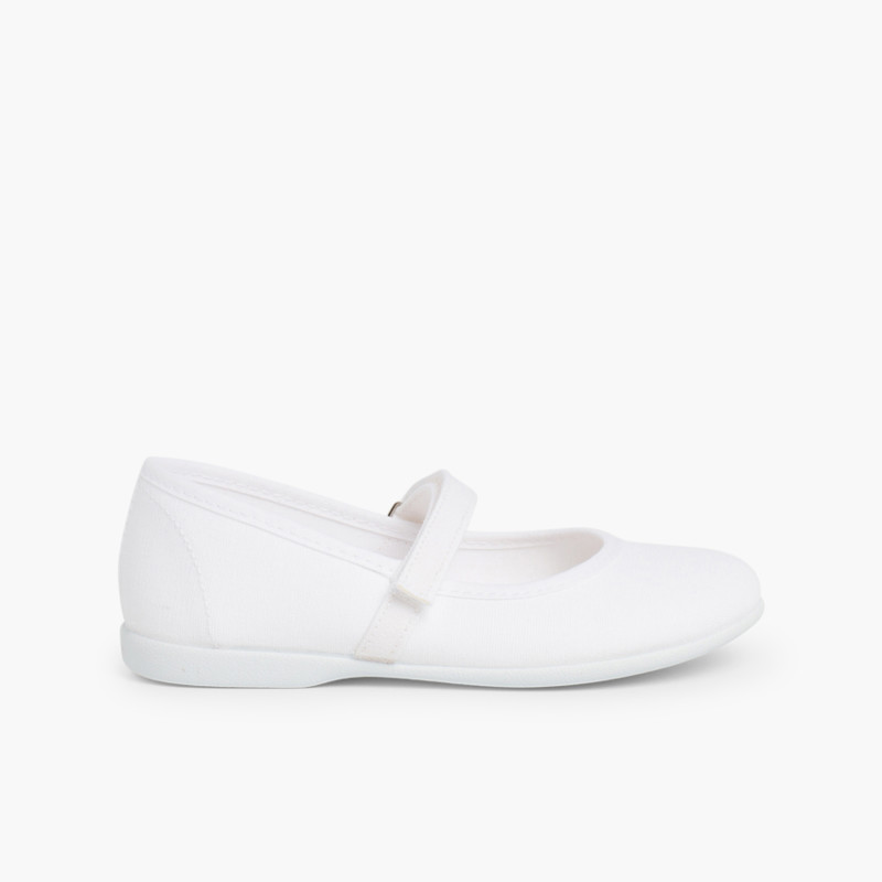 Girls Riptape Canvas Mary Janes White