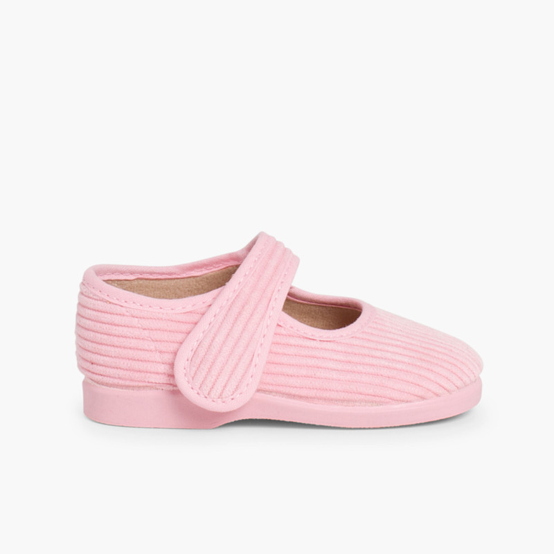 Girls Corduroy Mary Jane Slippers Pink