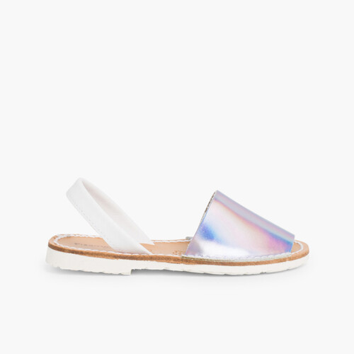 Kids Mirror Nappa Avarca Menorcan Sandals - Special Edition White Sole Silver